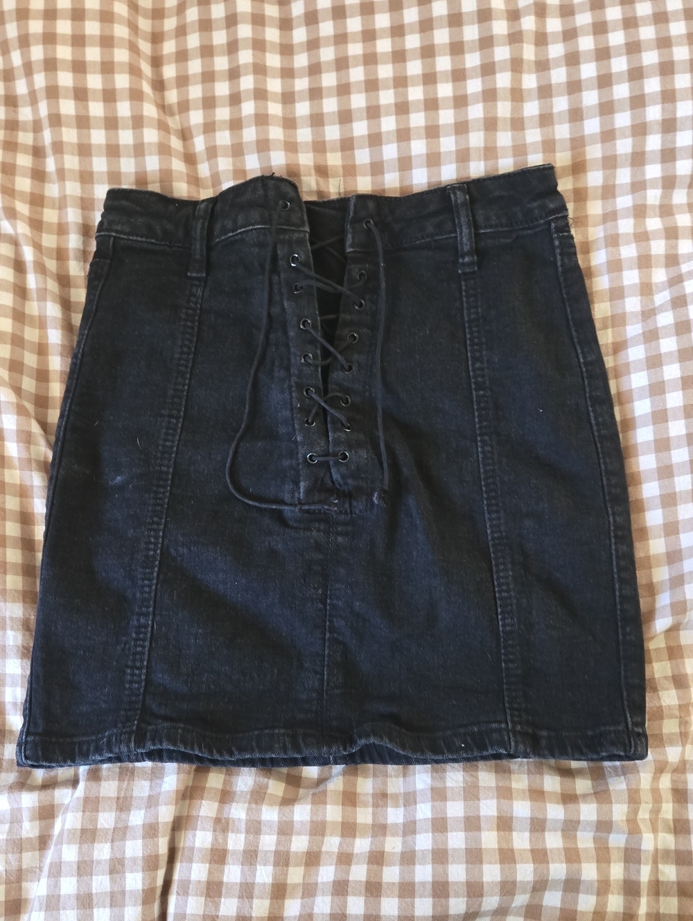 Adam Levine Collection Black Lace-Up Denim Mini Skirt